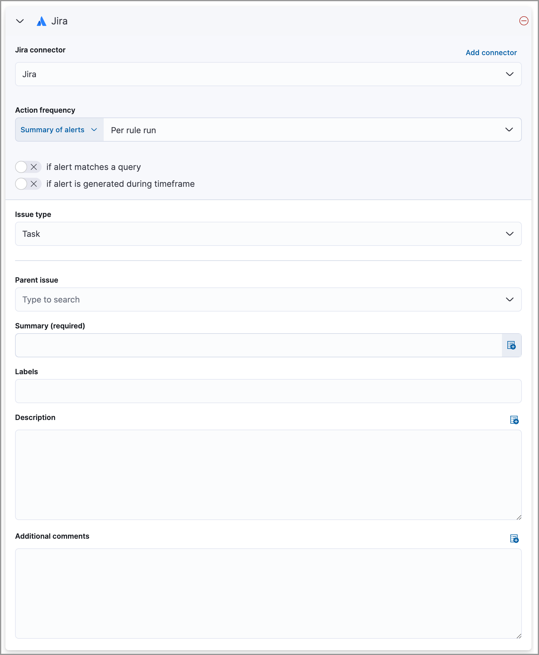  detections selected action type