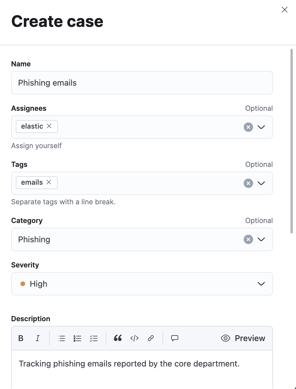 Create case flyout with sample data filled in