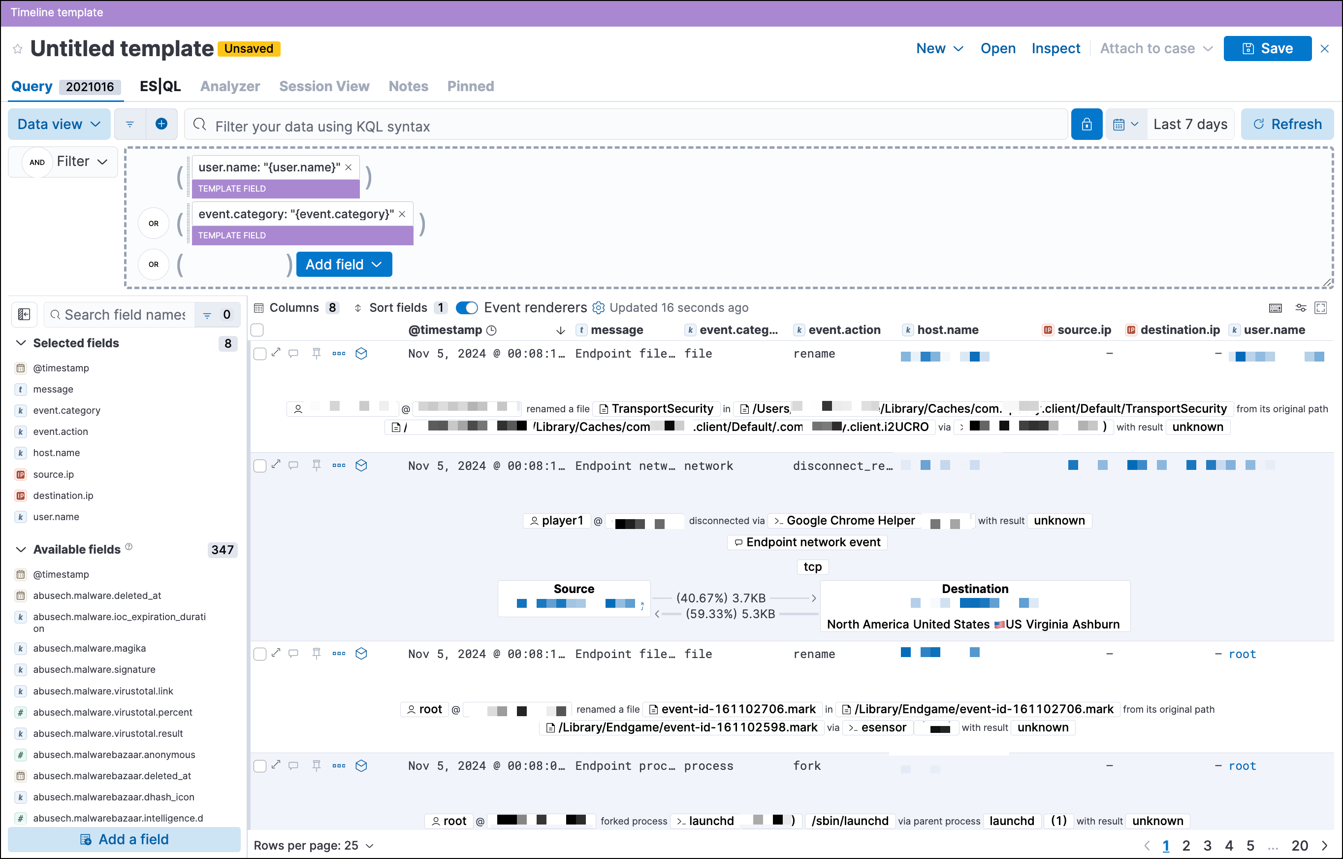 An example of a Timeline filter