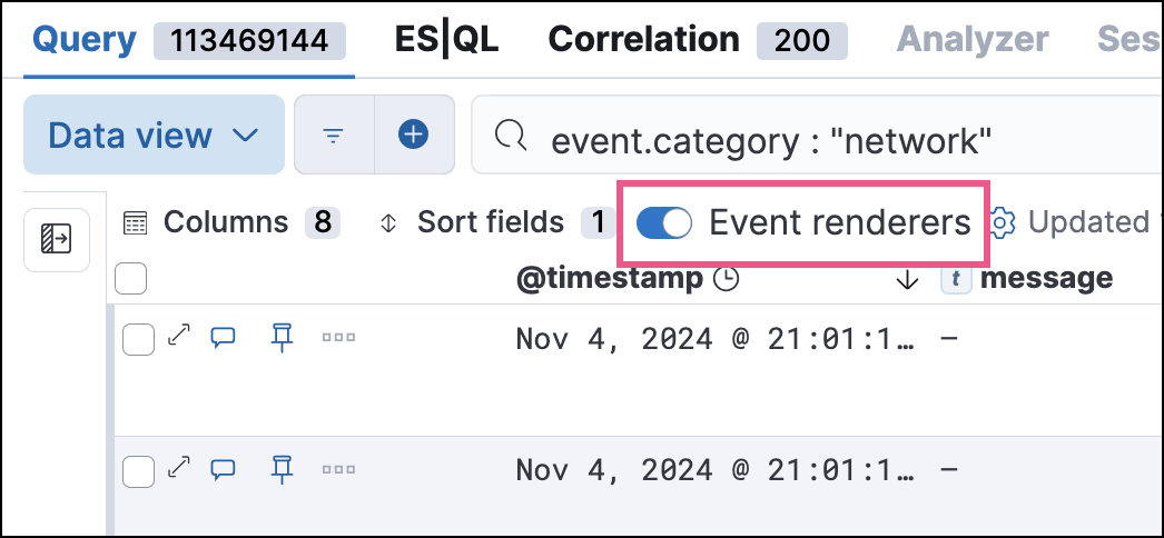 example timeline with the event renderer highlighted