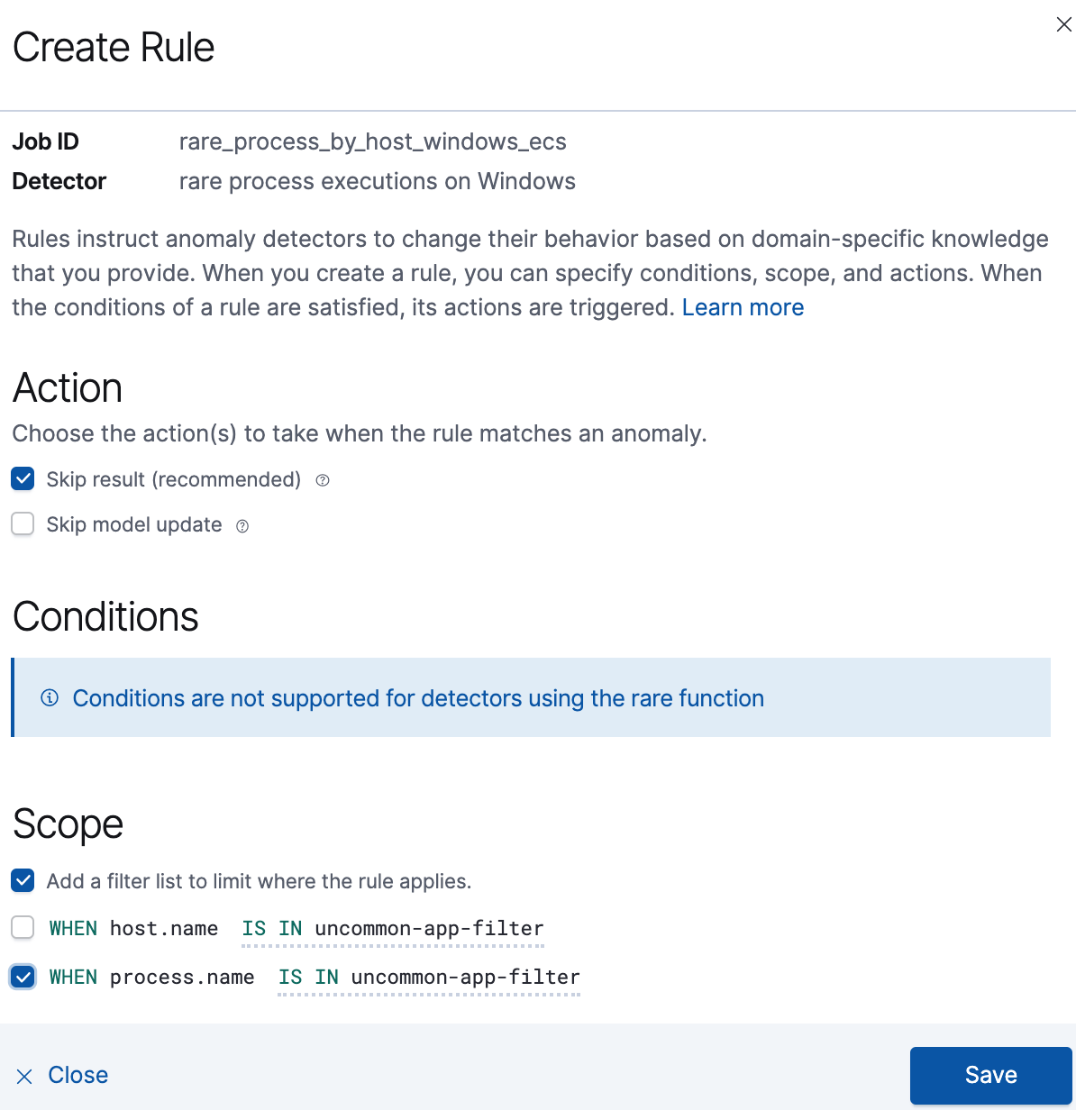  detections machine learning rule scope