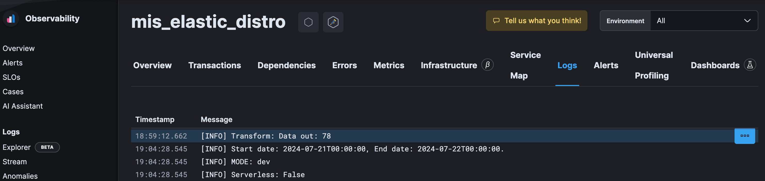 5 - APM Logs view