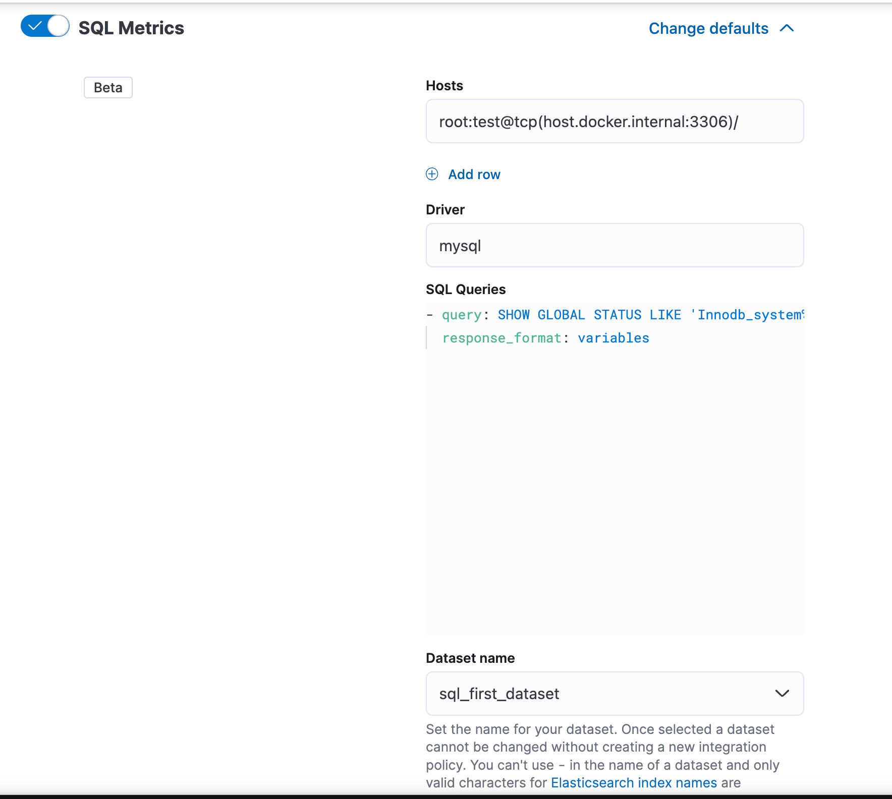 Configuration parameters for SQL input package