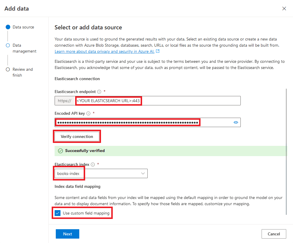 Configure your Elasticsearch data source