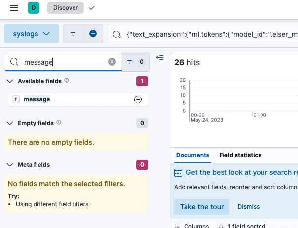 syslogs available fields message