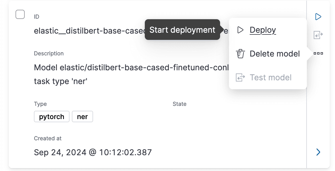 Start deployment UI