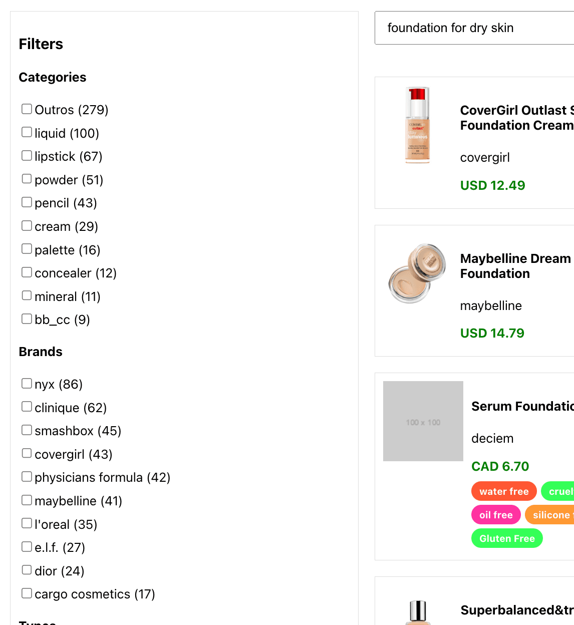 Facet results from the search for "foundation for dry skin"