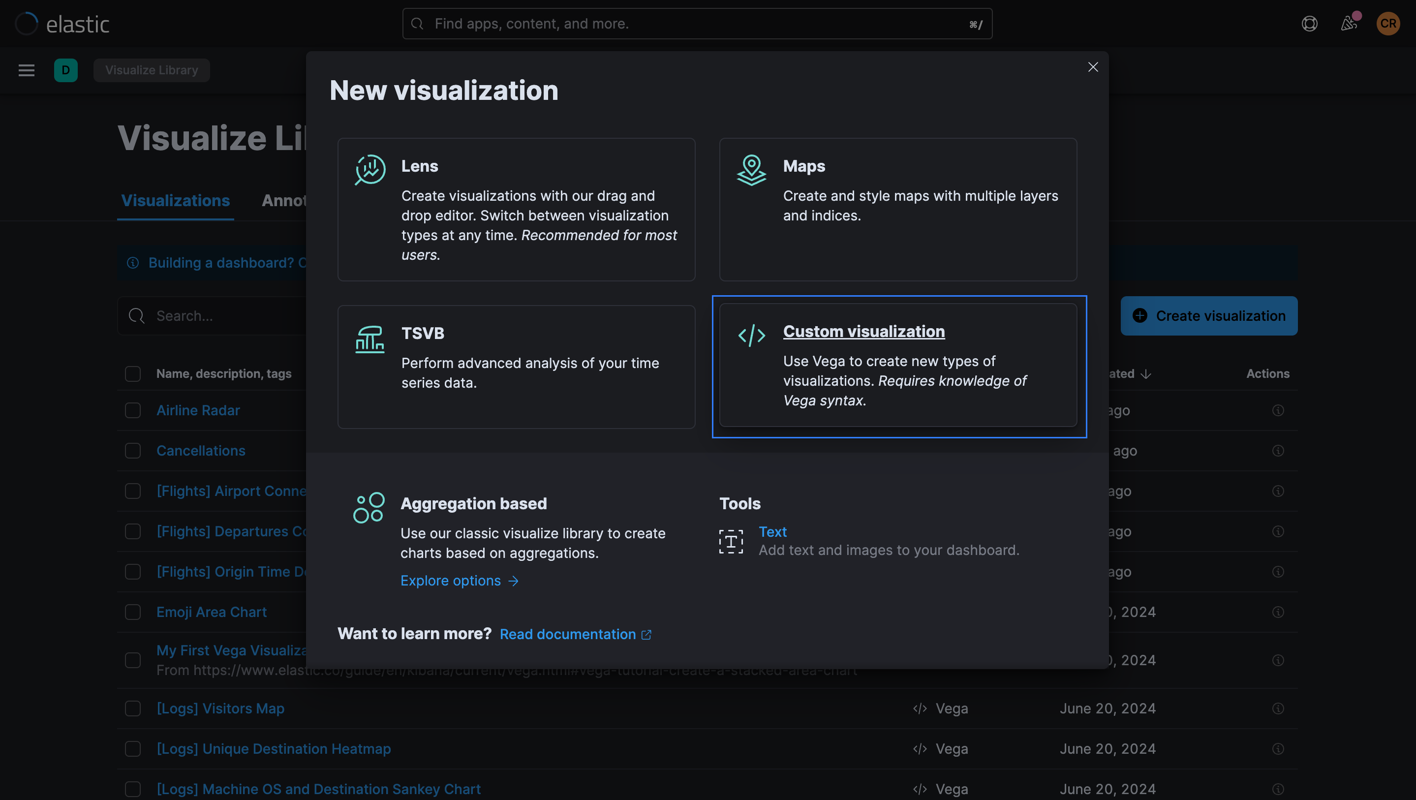 Kibana New Visualization Modal