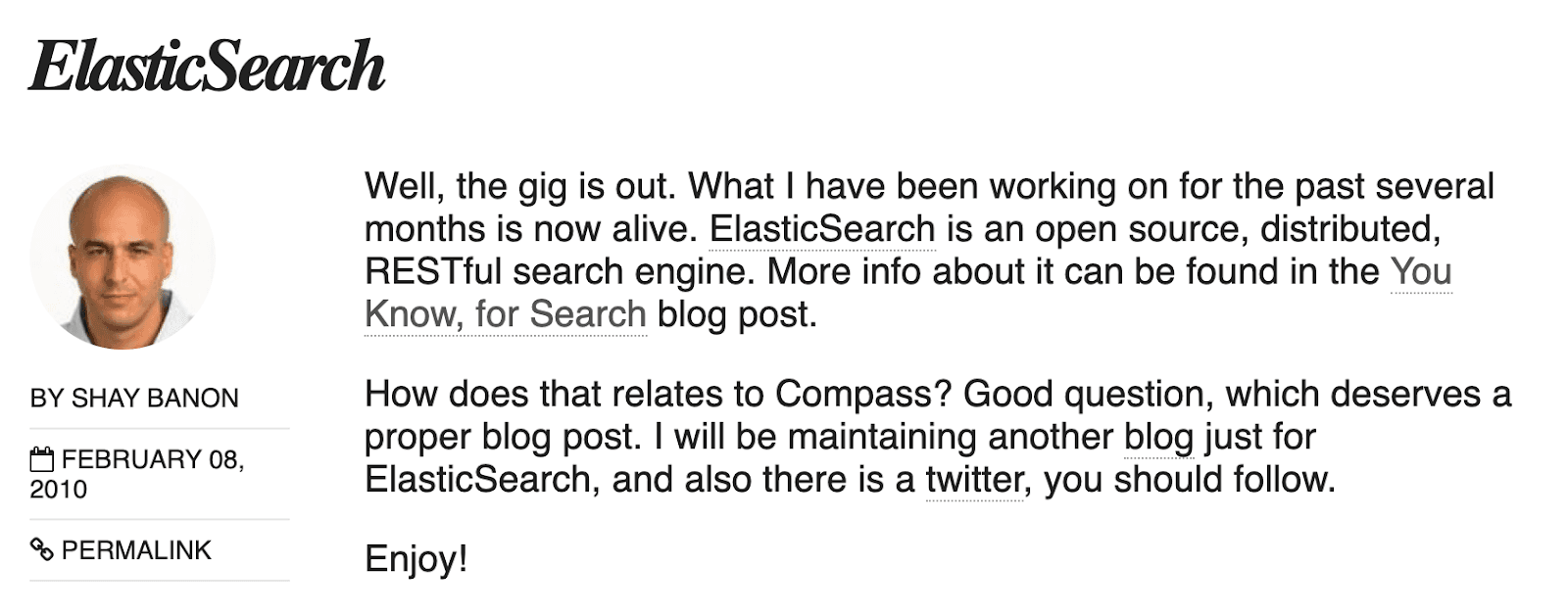 Elasticsearch history: first public announcement