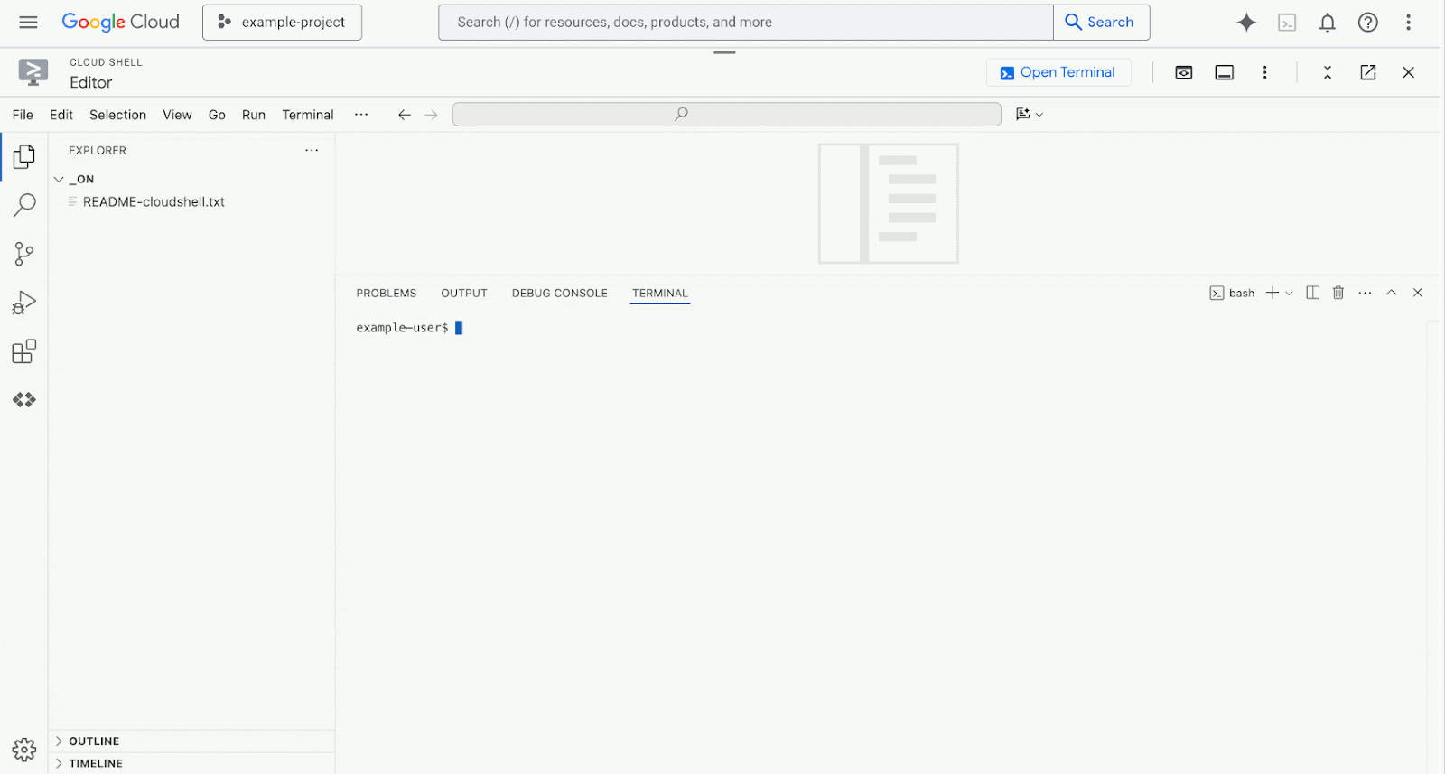 Using the Google Cloud Shell Editor to clone the Chatbot RAG app