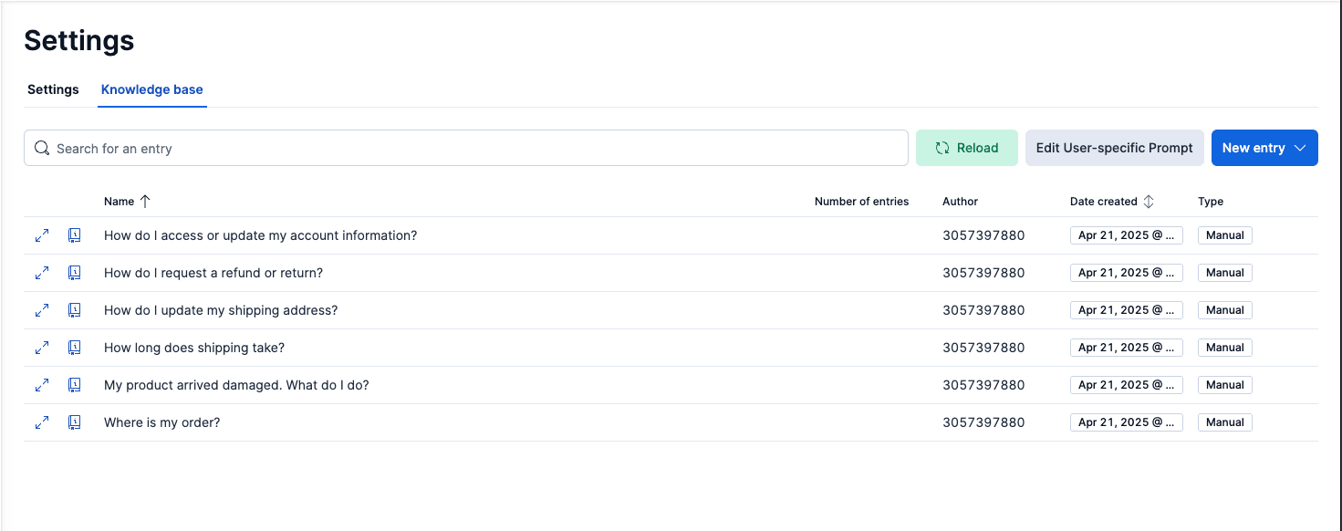 How information looks when uploaded in the knowledge base.