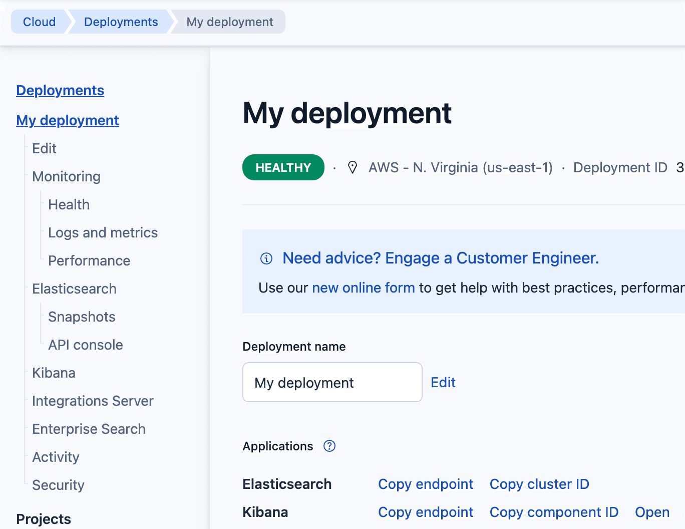 Elastic Cloud configuration