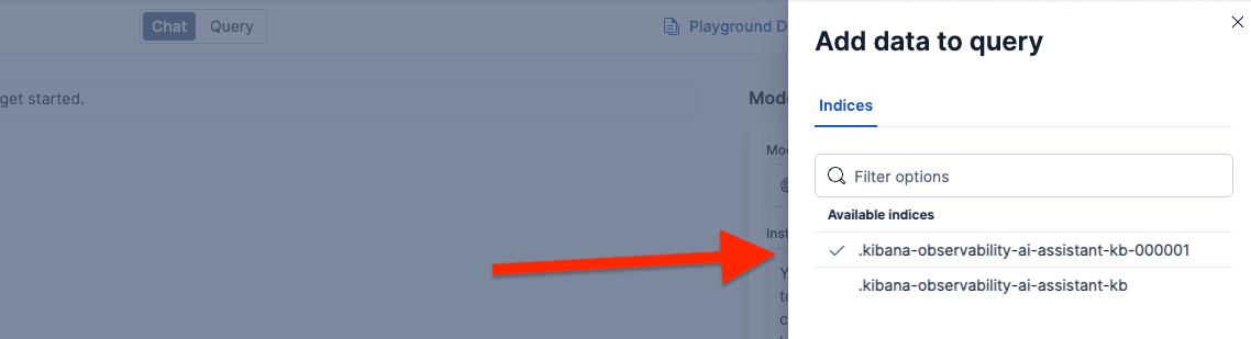 Testing the knowledge base in Playground by adding a query.