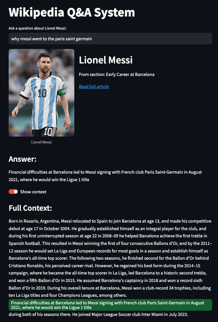 RAG no LLM wikipedia Q&A system