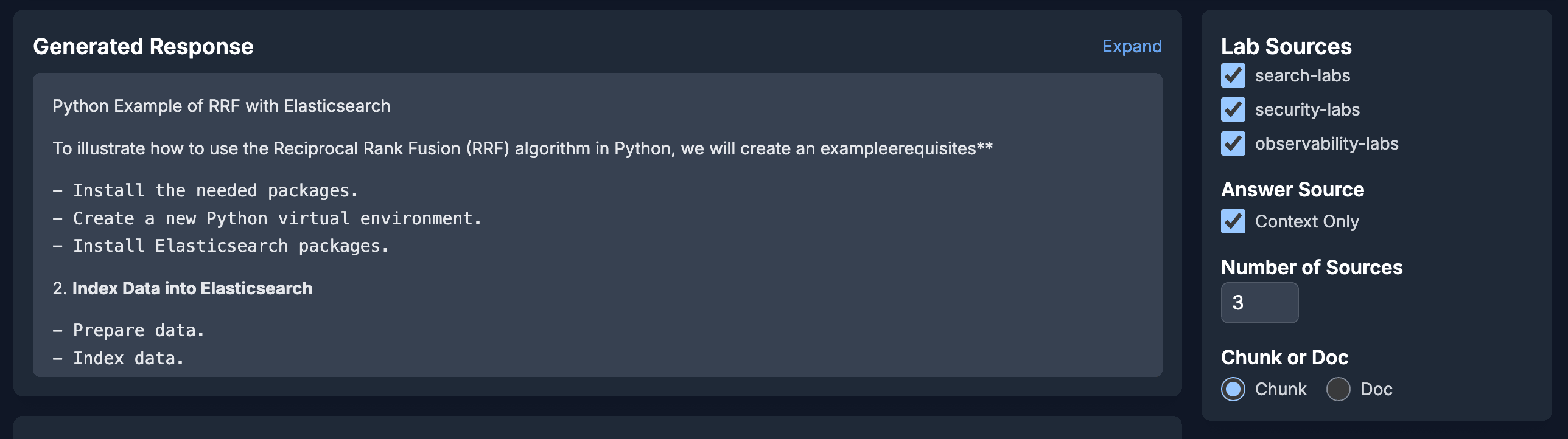 RAG UI: generated response
