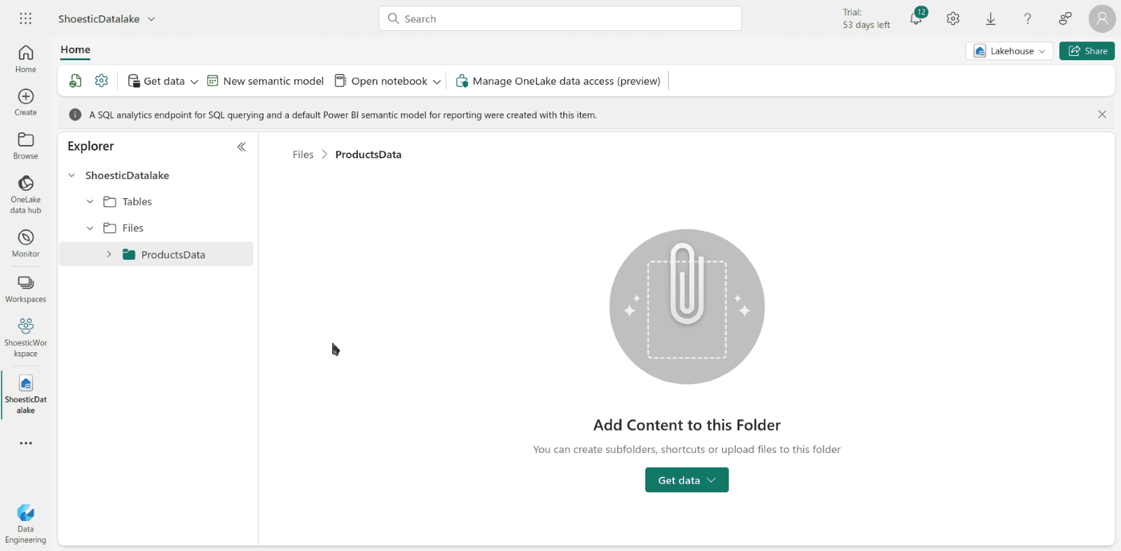 onelake crate workspace & folder