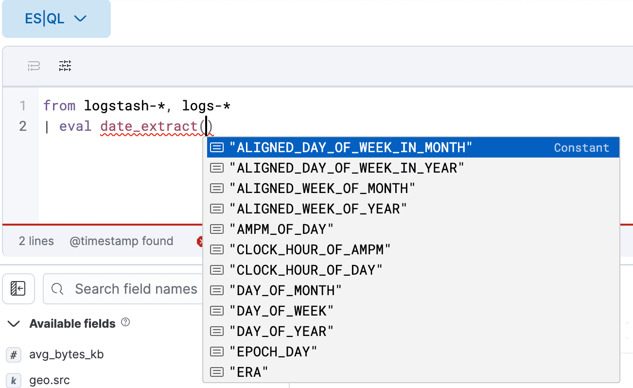 Propose the right argument for a function - ES|QL Kibana autocomplete