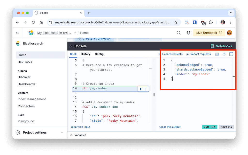 Kibana Dev Console Response