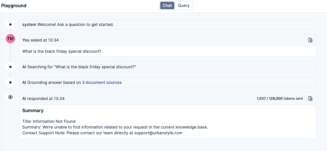 Asking the LLM a question not related to the knowledge base.