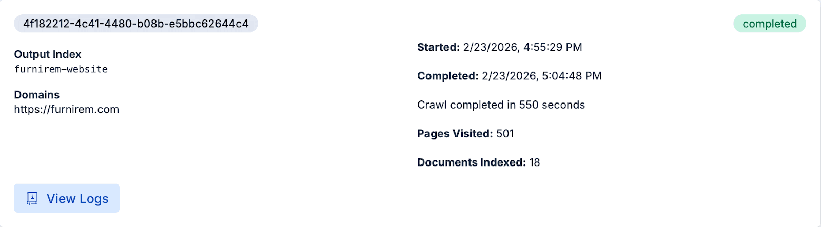 website crawling progress