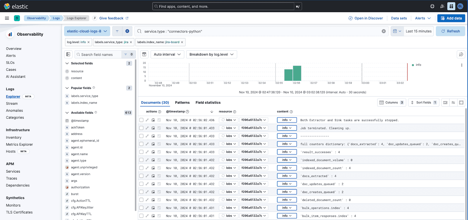 Logs Explorer for Elastic Jira connector