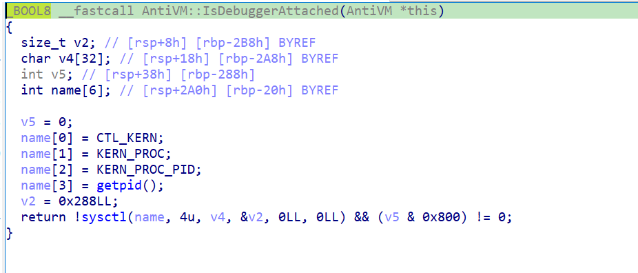 Debugging detection with sysctl macOS API