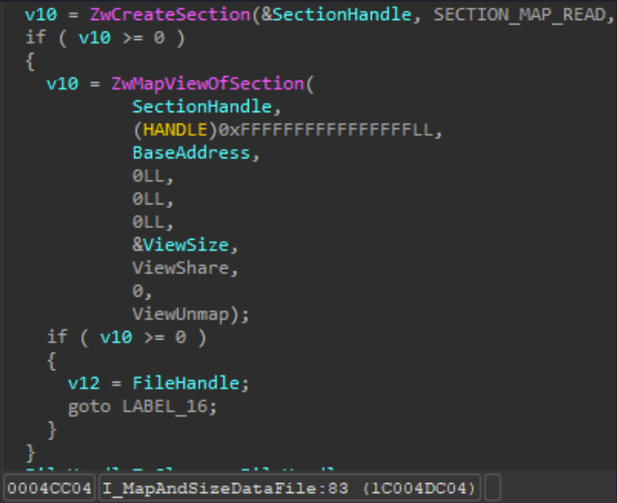 The vulnerable CI!I_MapAndSizeDataFile implementation