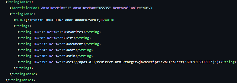 Reference to apds.dll redirect in StringTable